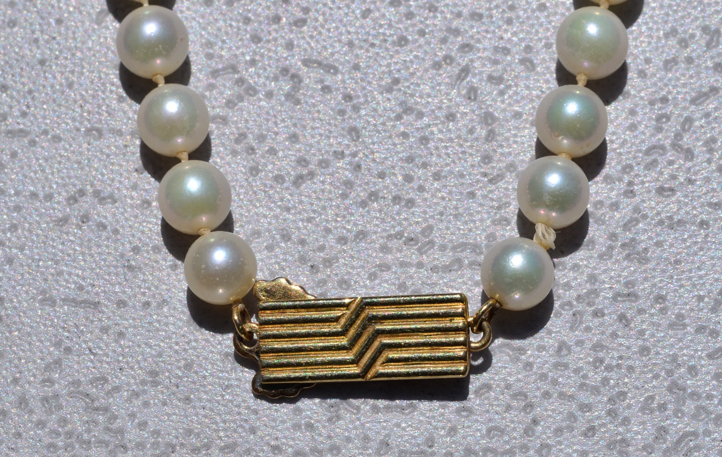 The Miki:  Mikimoto Pearl Strand with Yellow Gold Mid Century Clasp - Image 2