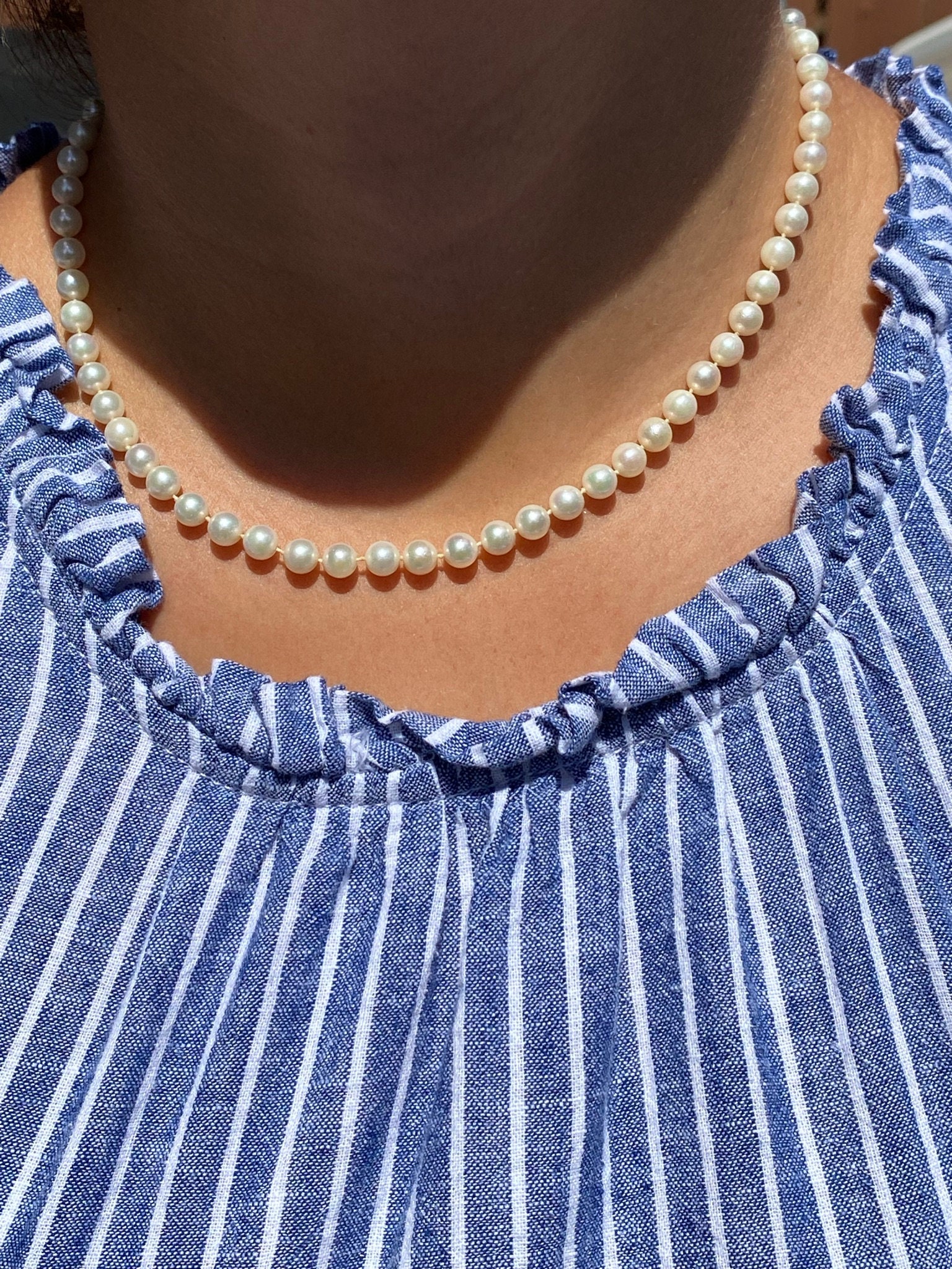 The Miki:  Mikimoto Pearl Strand with Yellow Gold Mid Century Clasp - Image 6