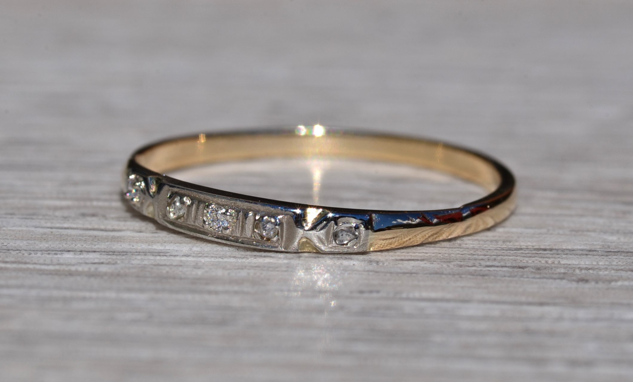 SOLD - The Josephine: Antique Two Tone Diamond Stackable Band - Image 3