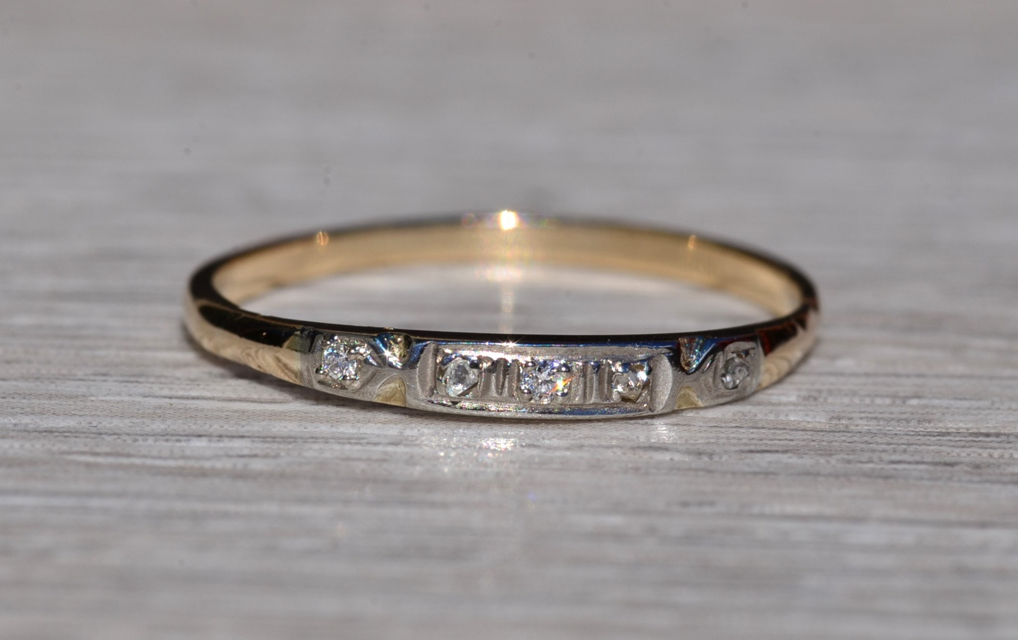 SOLD - The Josephine: Antique Two Tone Diamond Stackable Band - Image 7