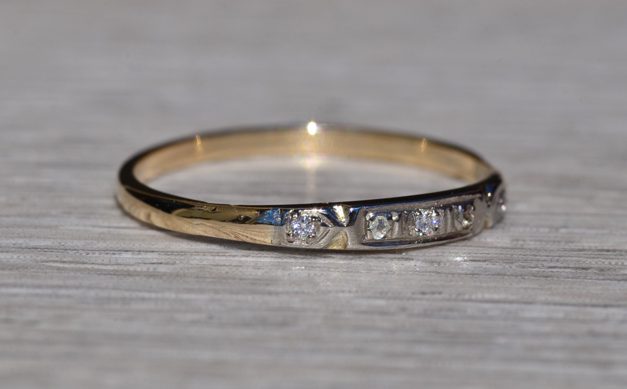 SOLD - The Josephine: Antique Two Tone Diamond Stackable Band - Image 6
