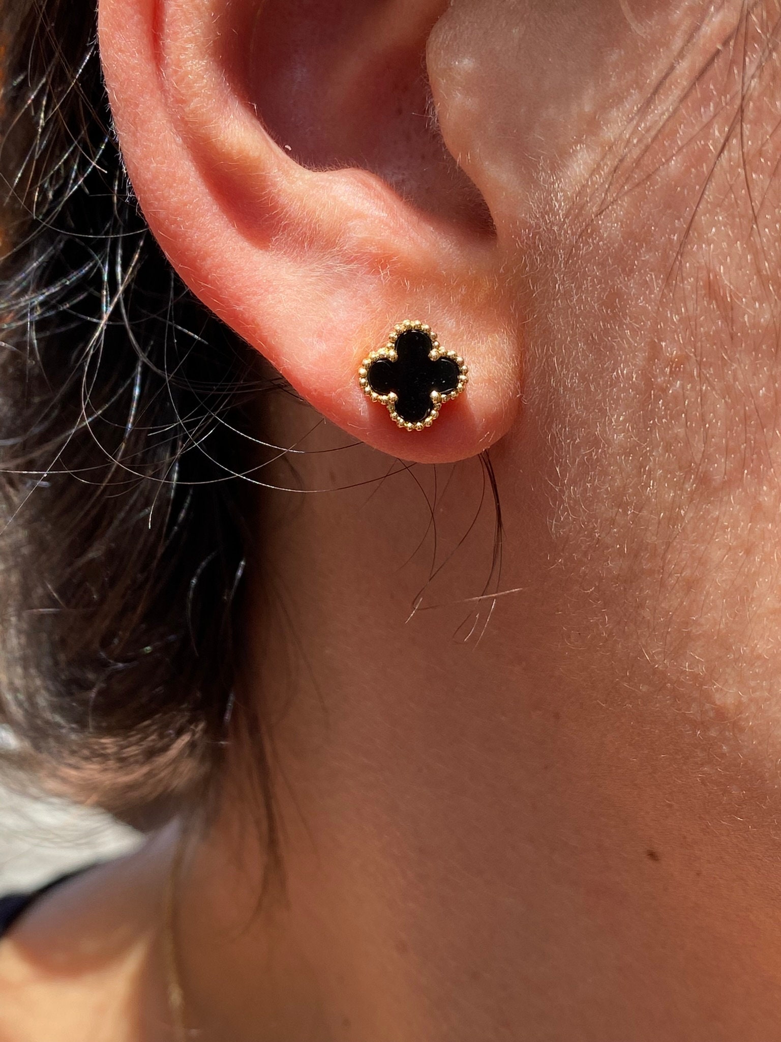 SOLD - The Sweeties: Van Cleef and Arpels Sweet Alhambra Onyx Earrings in Yellow Gold - Image 4