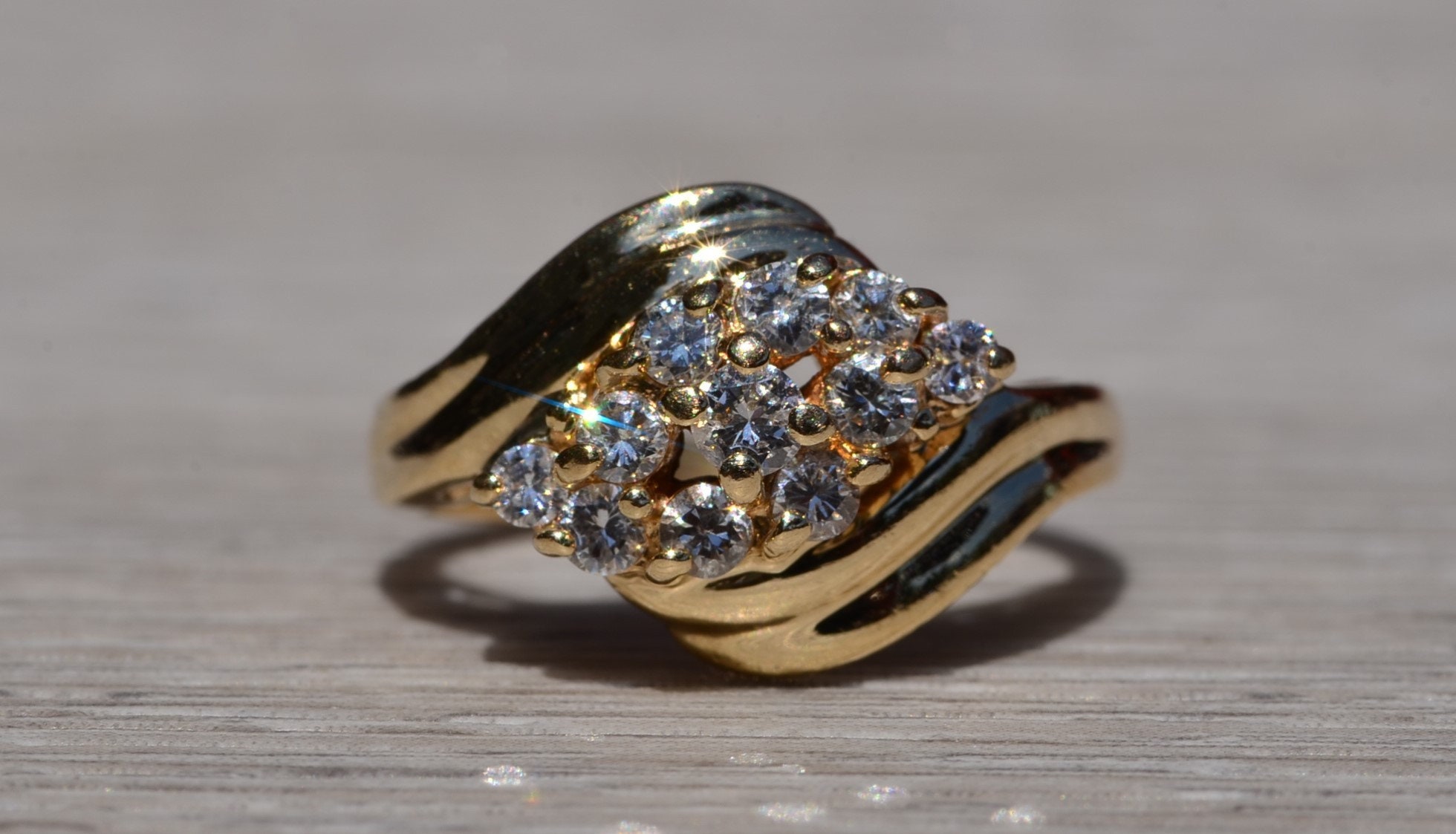 The Franklin: Yellow Gold Diamond Bypass Cocktail Ring - Image 2