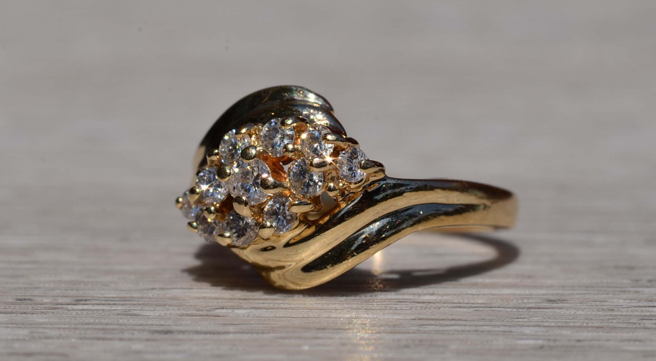 The Franklin: Yellow Gold Diamond Bypass Cocktail Ring - Image 3
