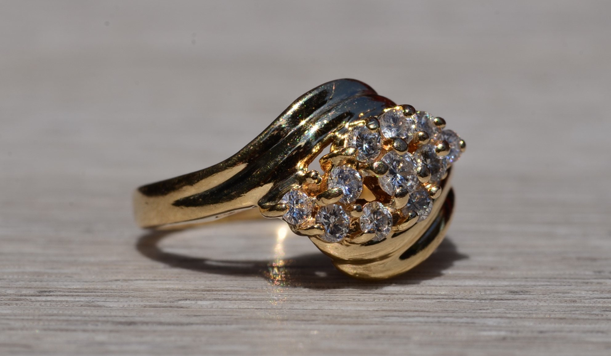 The Franklin: Yellow Gold Diamond Bypass Cocktail Ring - Image 6
