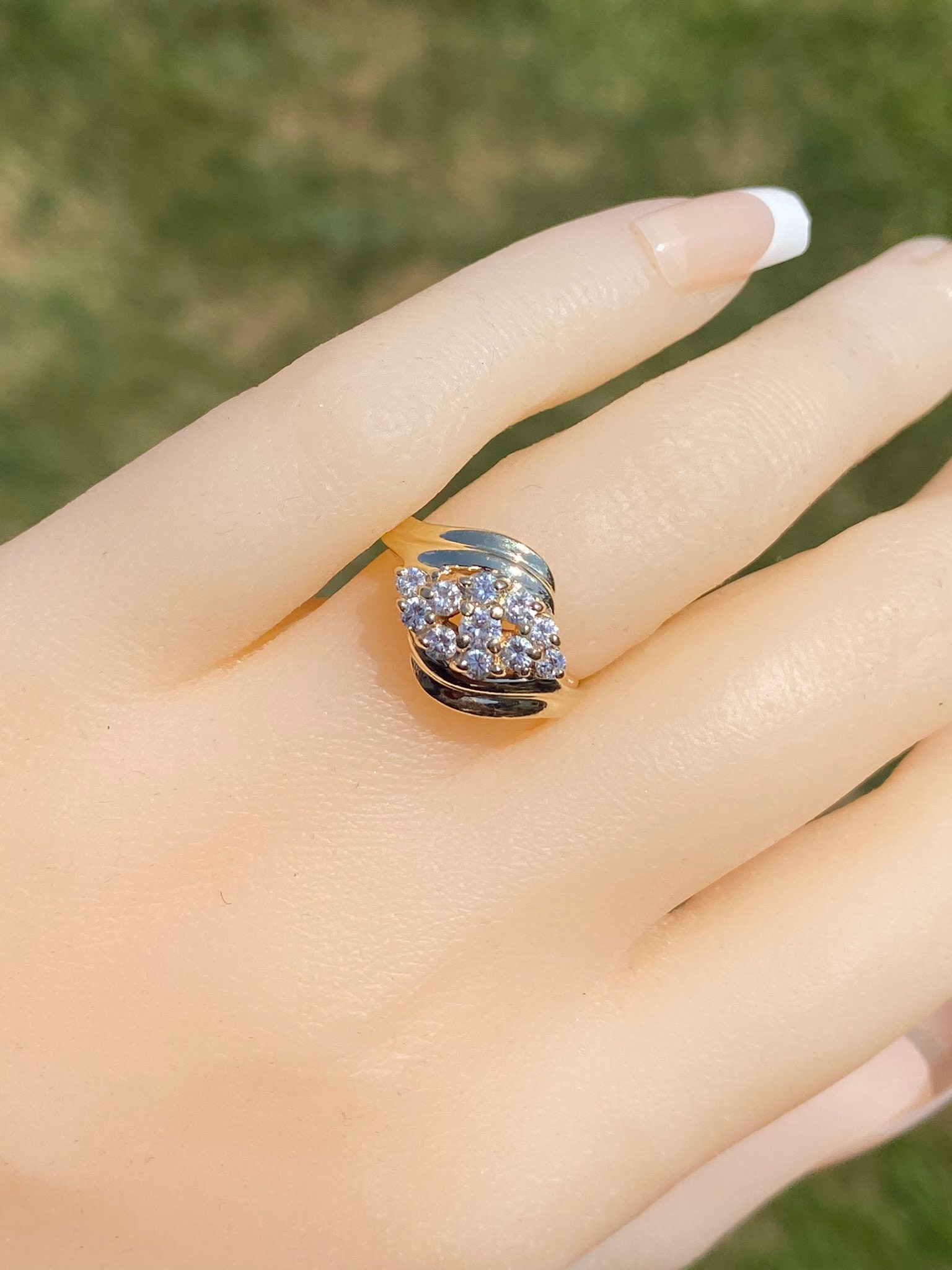 The Franklin: Yellow Gold Diamond Bypass Cocktail Ring - Image 10