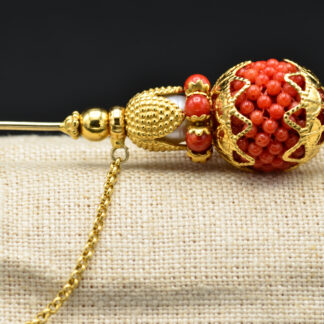SOLD - 18 Karat Yellow Gold Coral and Pearl Hatpin