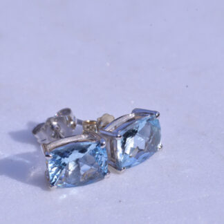 SOLD: The Terri:  Checkerboard Cut Aquamarine Earrings in White Gold