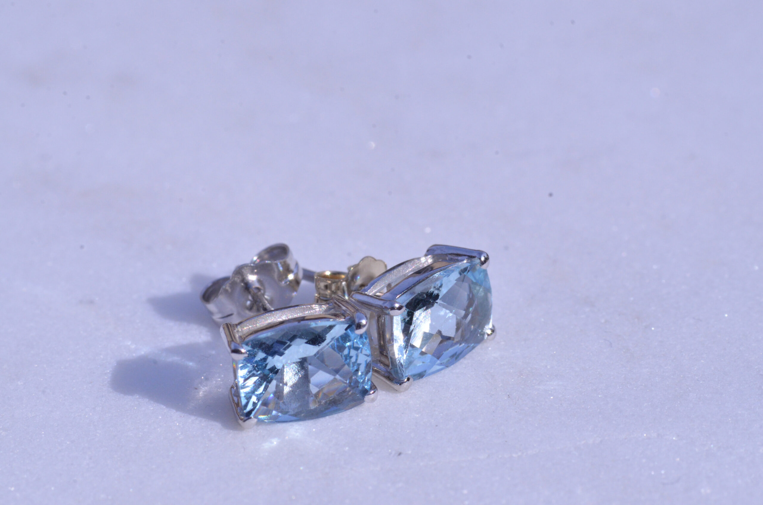 SOLD: The Terri: Checkerboard Cut Aquamarine Earrings in White Gold