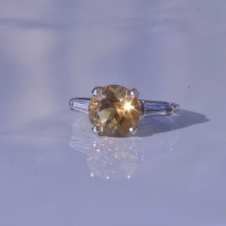 SOLD - The Napa:  Citrine Engagement Ring In Platinum with Tapered Baguette Side Diamonds