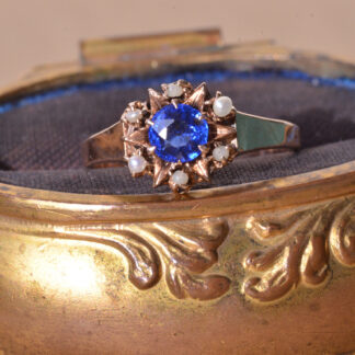 SOLD - The Azul:  Antique Rose Gold Doublet Ring set with Seed Pearls