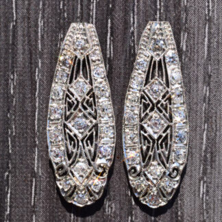 SOLD: The Canterbury:  Antique Platinum Filigree Dangler earrings set with Diamonds
