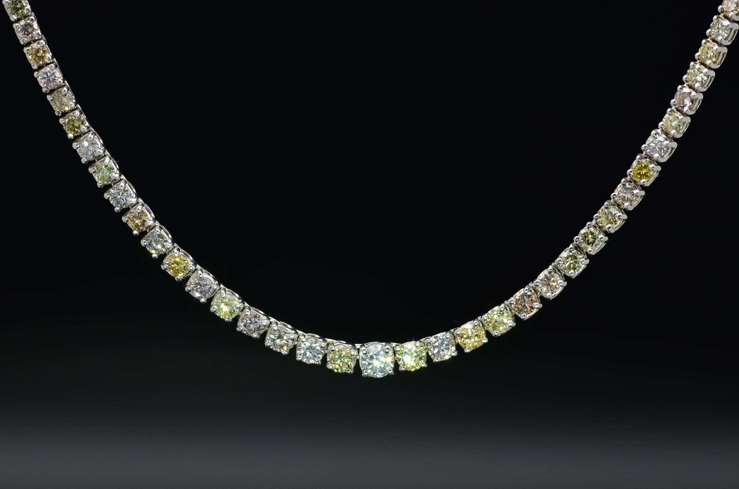 SOLD - The Cairns: Outstanding Natural Fancy Color Diamond Riviera Necklace