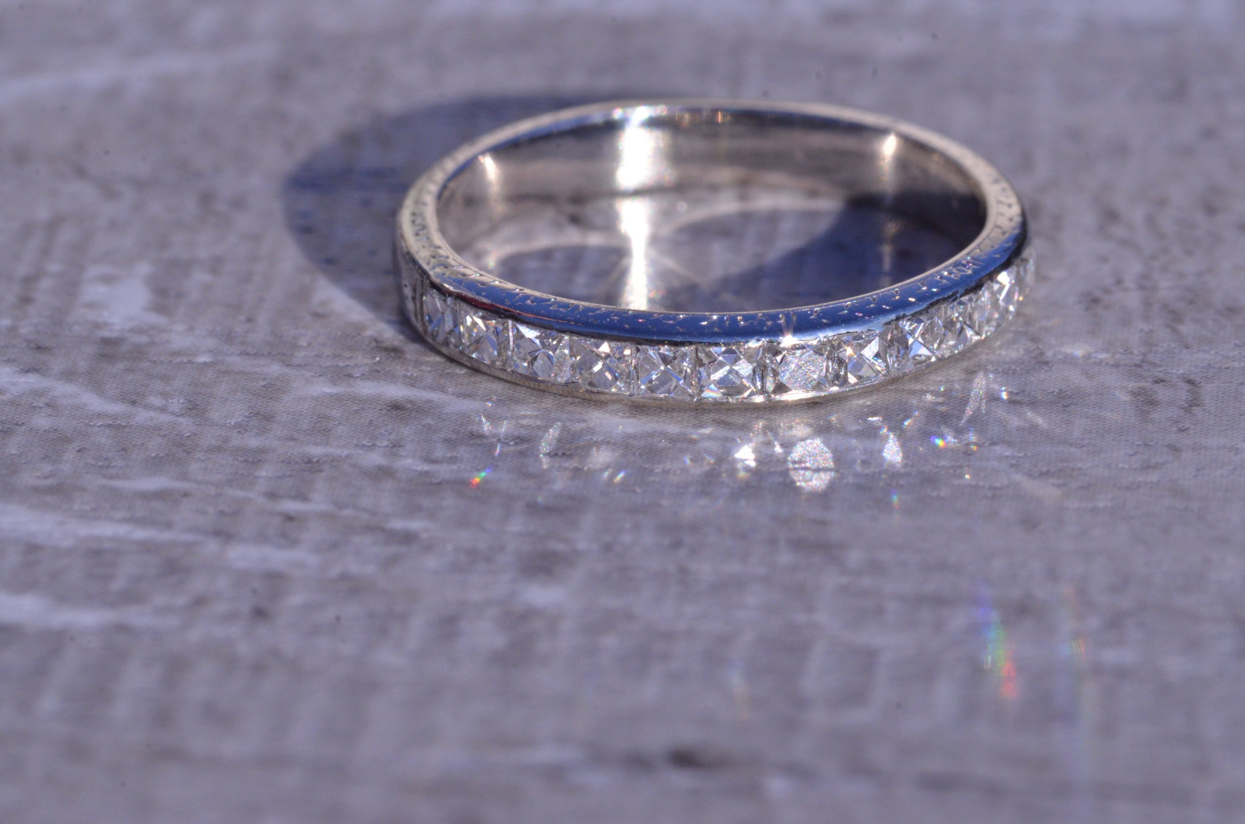 SOLD - The France: Original Antique French Cut Diamond Wedding Band with Original Engraving