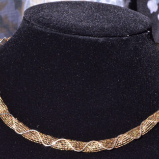 SOLD:  The Collana:  14 Karat Yellow Gold Mesh Necklace with White Gold Woven Diamond Cut Tubogas style Necklace