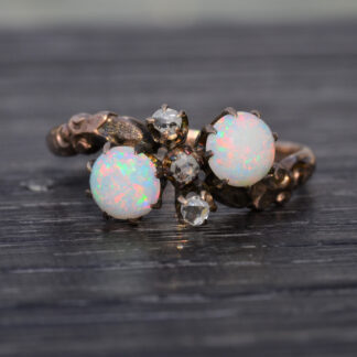 SOLD - The Caseros: Toi Et Moi Opal Ring set with Rose Cut Diamonds