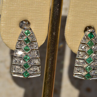 SOLD: The Esme:  Antique Rose Cut Diamond & Emerald Dangler Earrings
