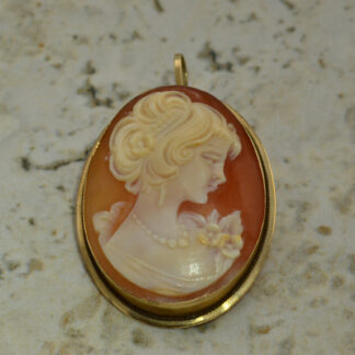 SOLD - The Colette:  Vintage Yellow Gold Carved Shell Cameo Pendant and Brooch