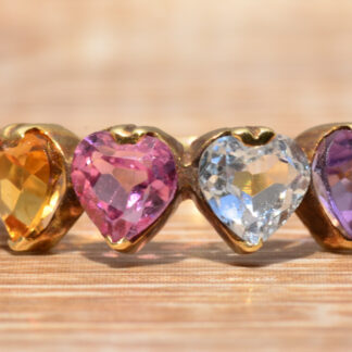 SOLD - The Duxbury:  Multi color Heart Band in Yellow Gold