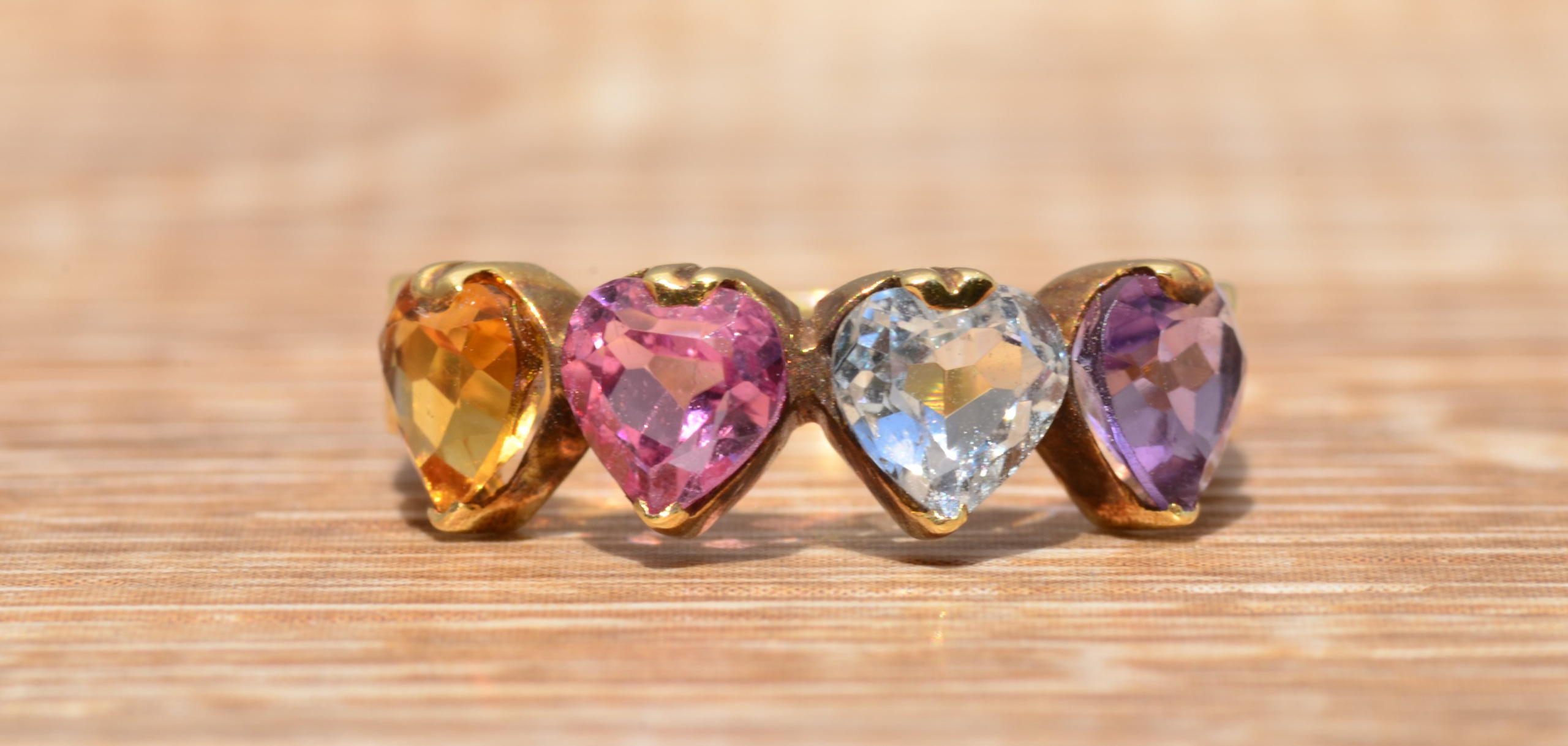 SOLD - The Duxbury: Multi color Heart Band in Yellow Gold