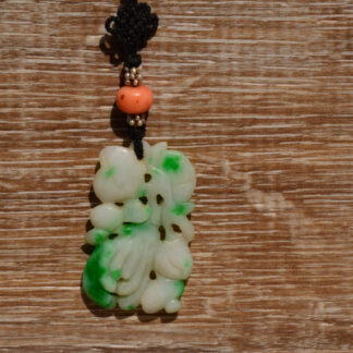 SOLD: The Suava:  Moss in Snow Jadeite, Seed Pearl, and Coral Necklace on Cord