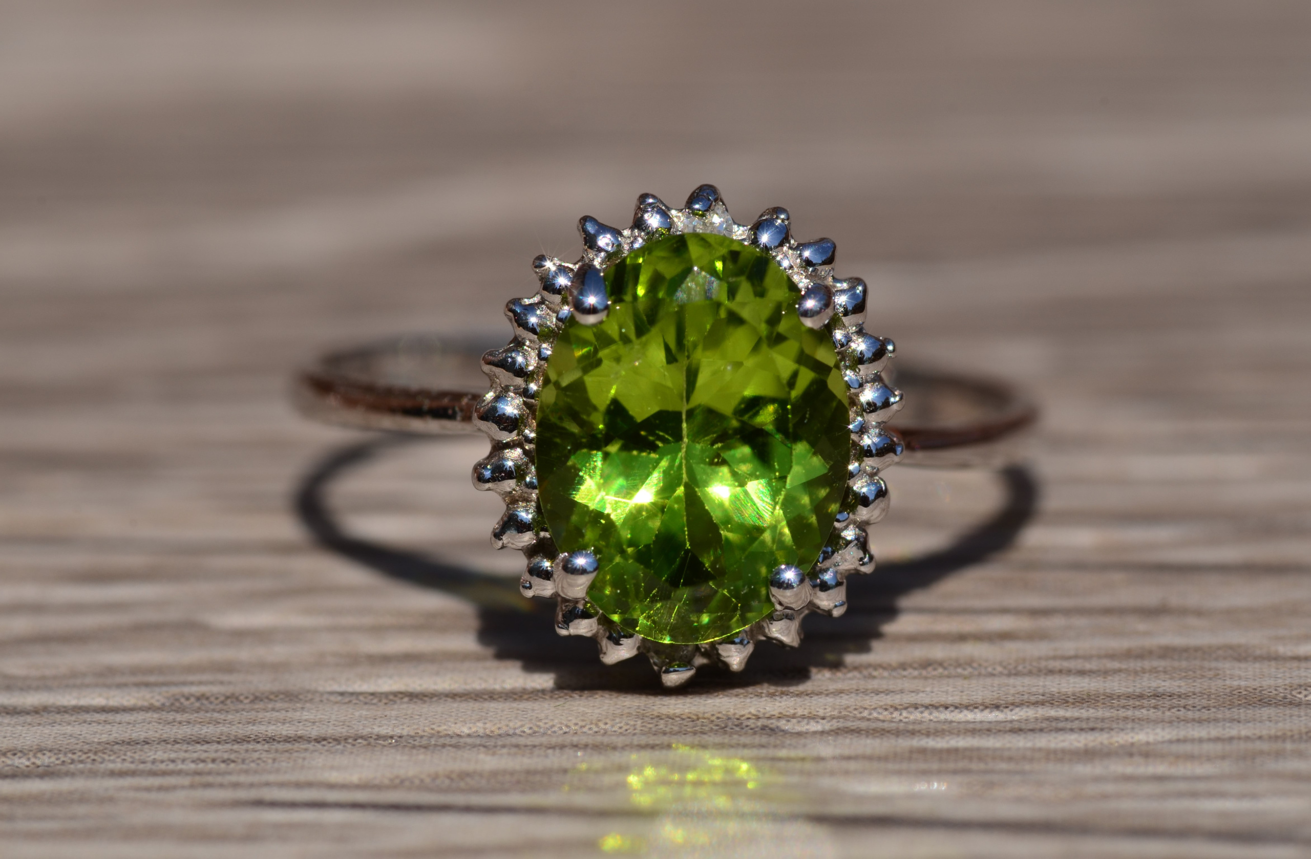 SOLD - The Valdosta: White Gold Peridot Halo Ring