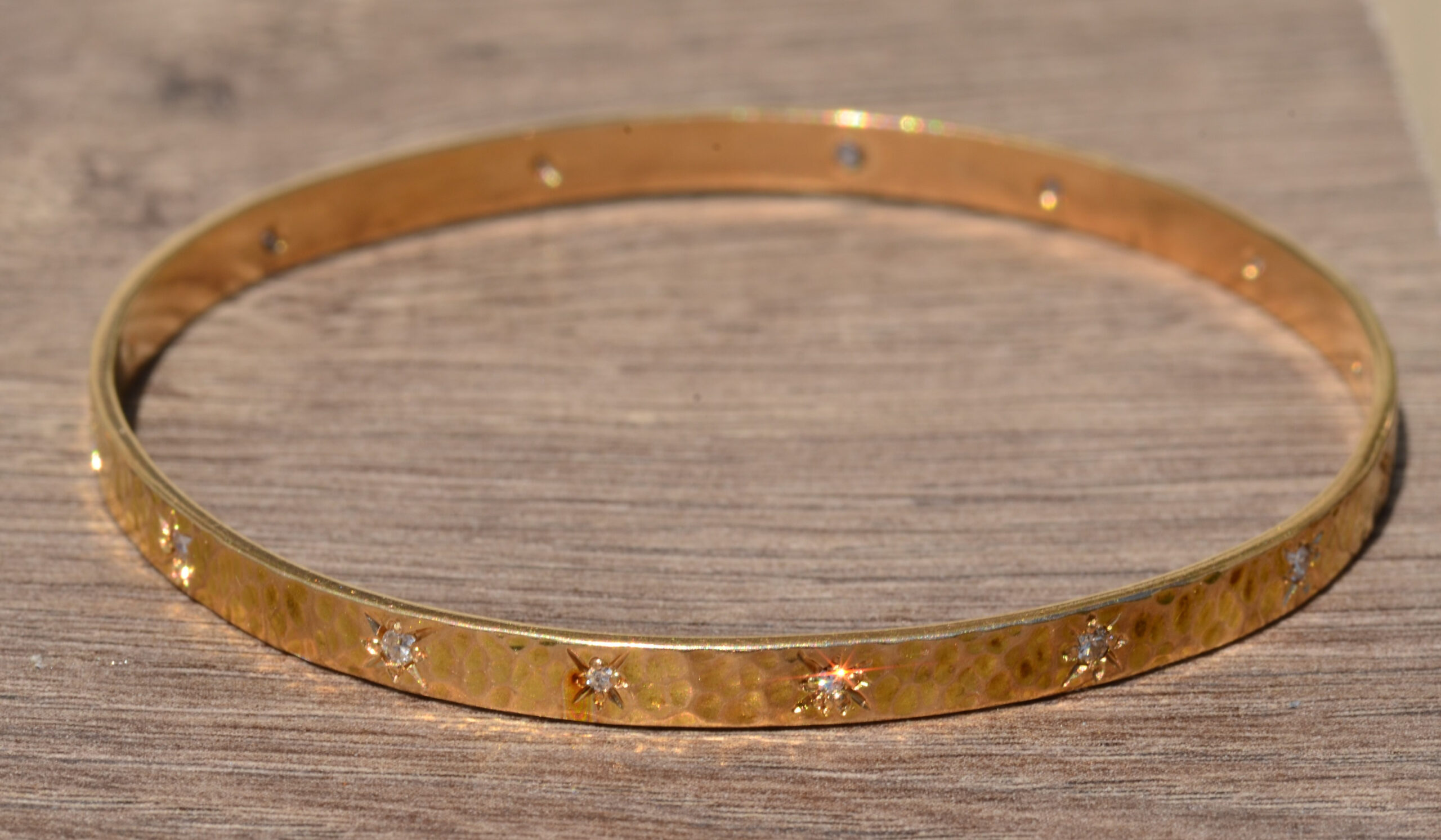 SOLD - The Clark Street: Handmade Signed Bangle Bracelet with Old Diamonds