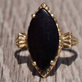 SOLD - The Soto Street:  Mid Century Yellow Gold Ring Set with Onyx