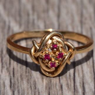SOLD: The Huntington Drive:  Ruby Love Knot Ring in Yellow Gold