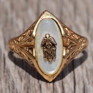 SOLD - The Enferma:  Antique Registered Nurse Ring Featuring Mother of Pearl
