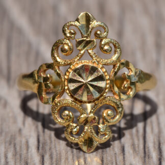 SOLD: The Cooper Drive:  Contemporary Filigree and Diamond Cut Ring in Yellow Gold