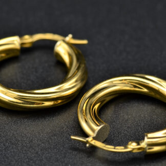 SOLD - The Reese Court:  Italian Made Yellow Gold Twisted Hoop Earrings