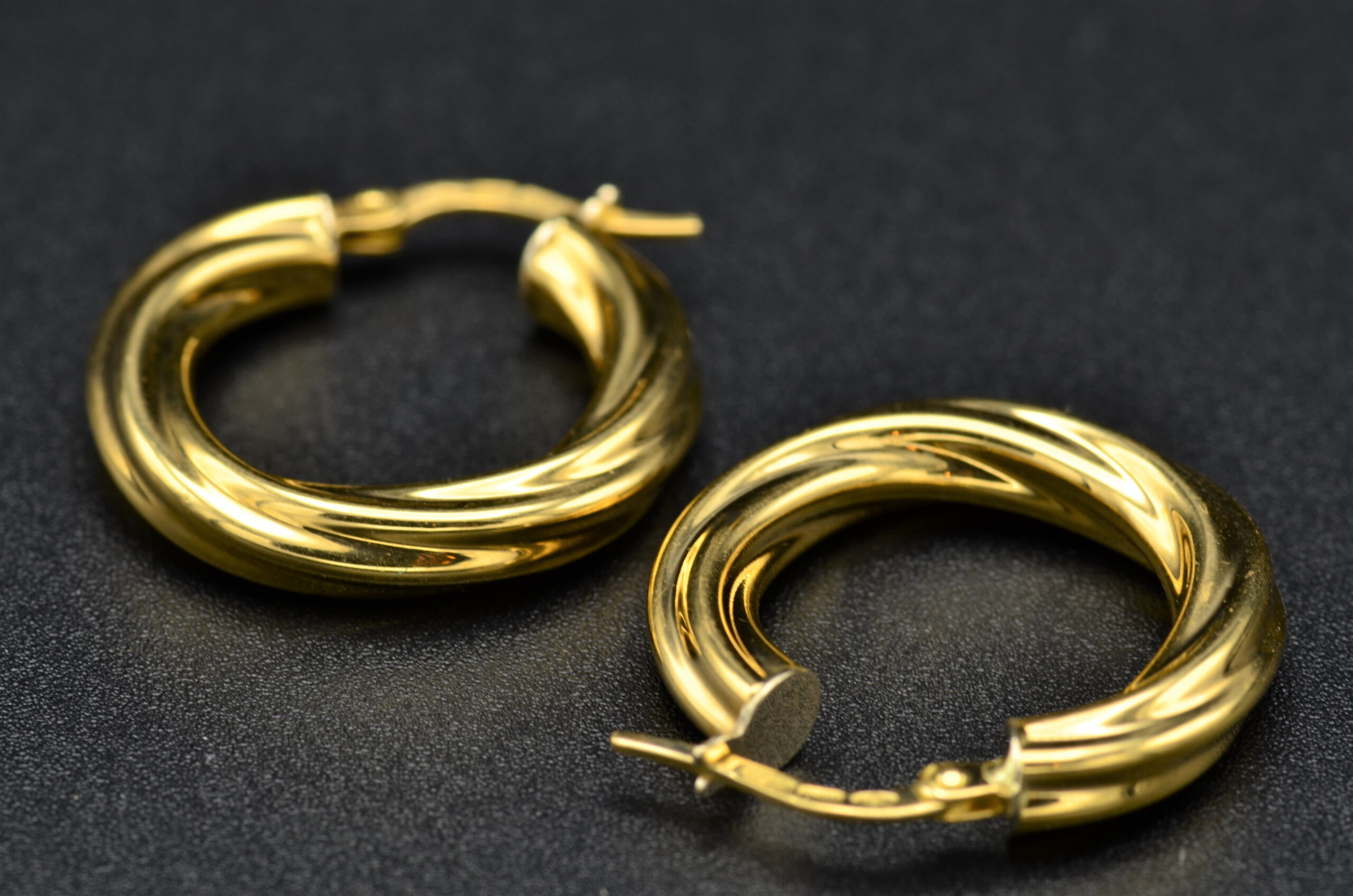 SOLD - The Reese Court: Italian Made Yellow Gold Twisted Hoop Earrings