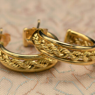 SOLD - The Underwood Avenue:  Vintage Rope Hoop Earrings in Yellow Gold