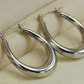 SOLD - The Elenora Street: White Gold Oval Shaped Hoops