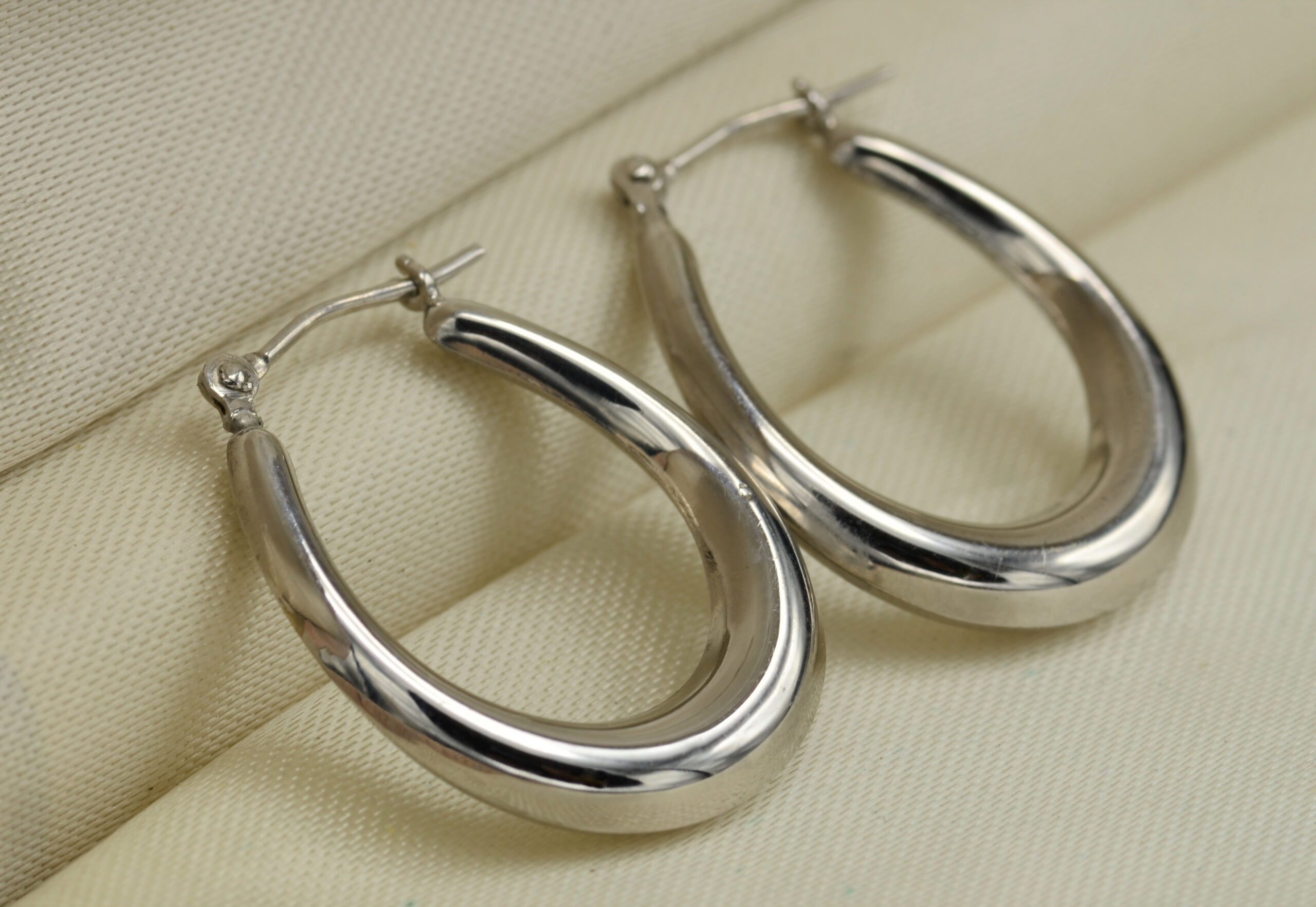 SOLD - The Elenora Street: White Gold Oval Shaped Hoops