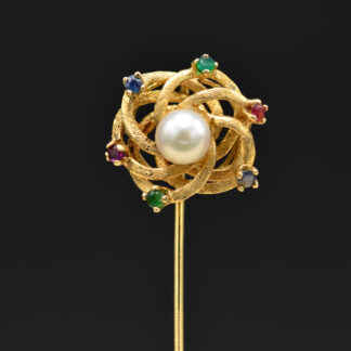 SOLD - Yellow Gold Knotted Multi Gem Stick Pin