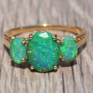 SOLD: The Fremont Street:  Infused Opal Three Stone Ring in Yellow Gold