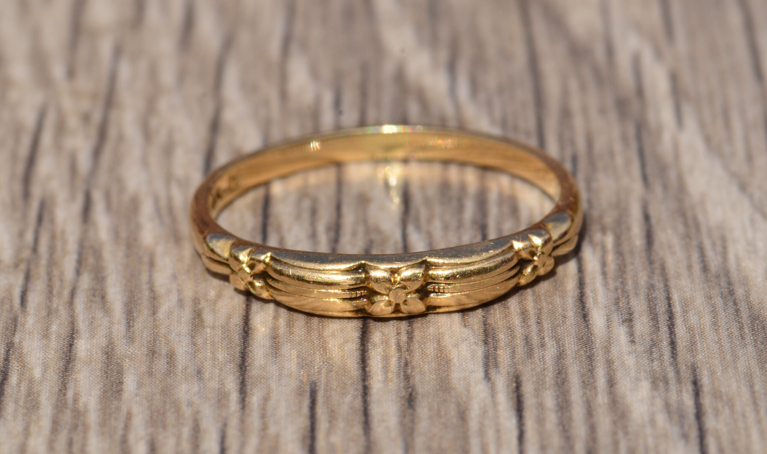 SOLD: The Akamine Drive: Antique Yellow Gold Band with Floral Motif