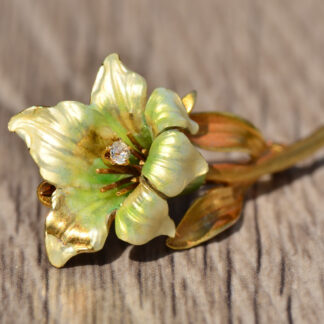 SOLD - The Primero Place:  Antique Yellow Gold and Enameled Floral Brooch