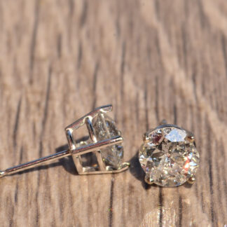 SOLD - 2.35 Carats Old Mine Cut Diamond Stud Earrings in White Gold