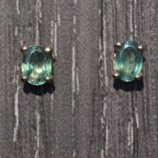 SOLD - The Minoltas:  Vintage Stud Earrings set with 0.75 Carats of Peacock Green Sapphire