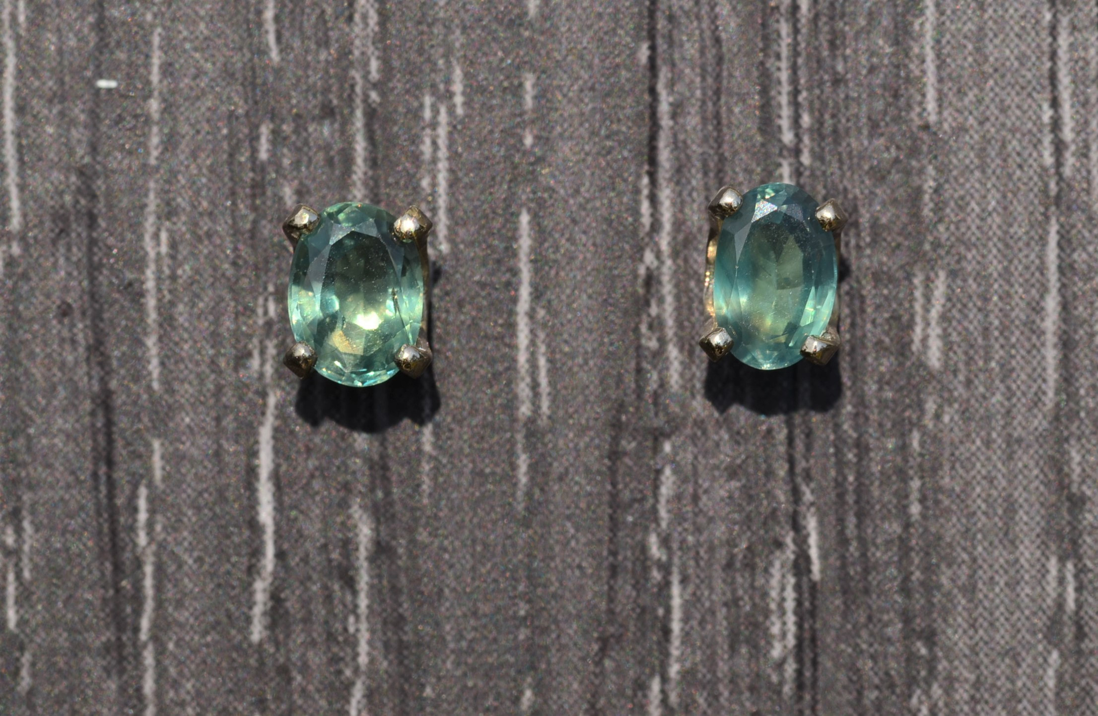 SOLD - The Minoltas: Vintage Stud Earrings set with 0.75 Carats of Peacock Green Sapphire