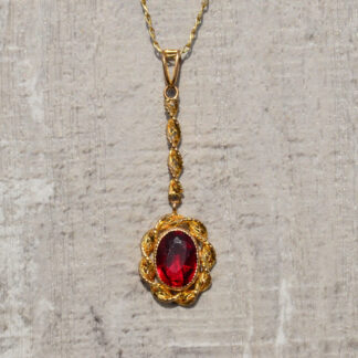SOLD: The Adena:  Vintage Yellow Gold Necklace set with Laboratory Grown Ruby