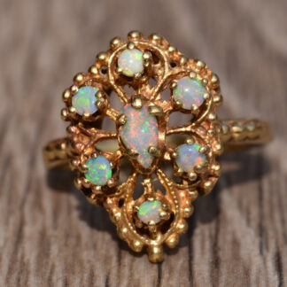 SOLD - The Friar's Square:  Antique Brutalist Opal and Yellow Gold Ring