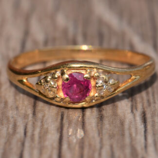 SOLD: The Esky Road:  Antique Ruby and Diamond Ring in 14 Karat Yellow Gold