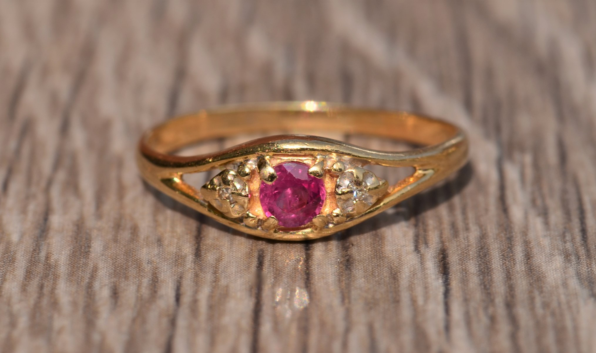 SOLD: The Esky Road: Antique Ruby and Diamond Ring in 14 Karat Yellow Gold