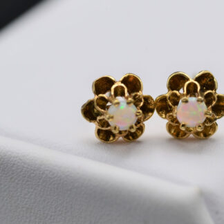 SOLD: The Verbenas:  Antique Yellow Gold Buttercup Style Opal Studs