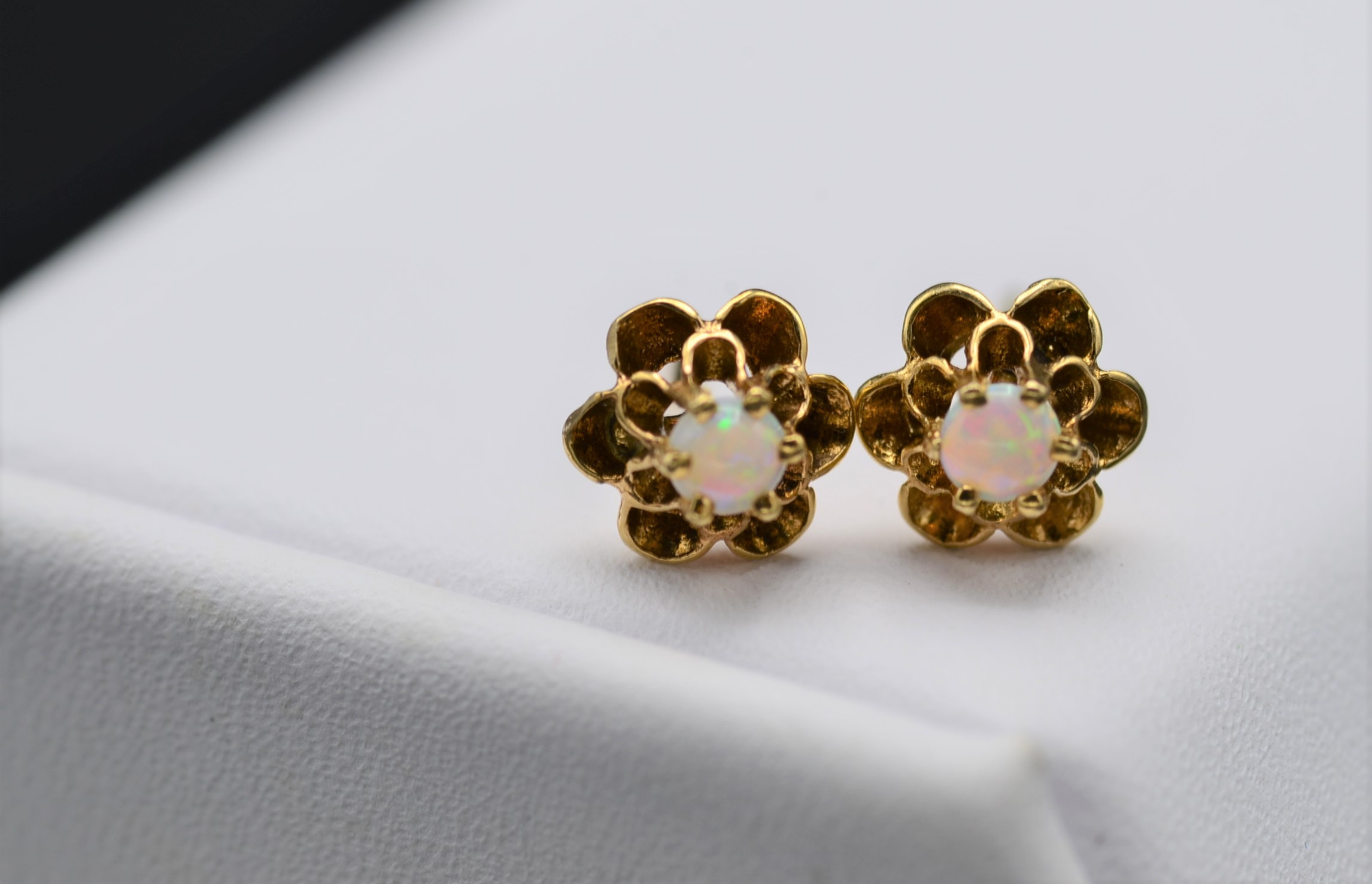 SOLD: The Verbenas: Antique Yellow Gold Buttercup Style Opal Studs