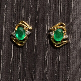 SOLD - The Houpes:  Vintage Yellow Gold Emerald and Diamond Studs